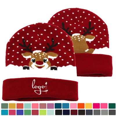 Warm Knit Jacquard Hat with LED Lights for Christmas